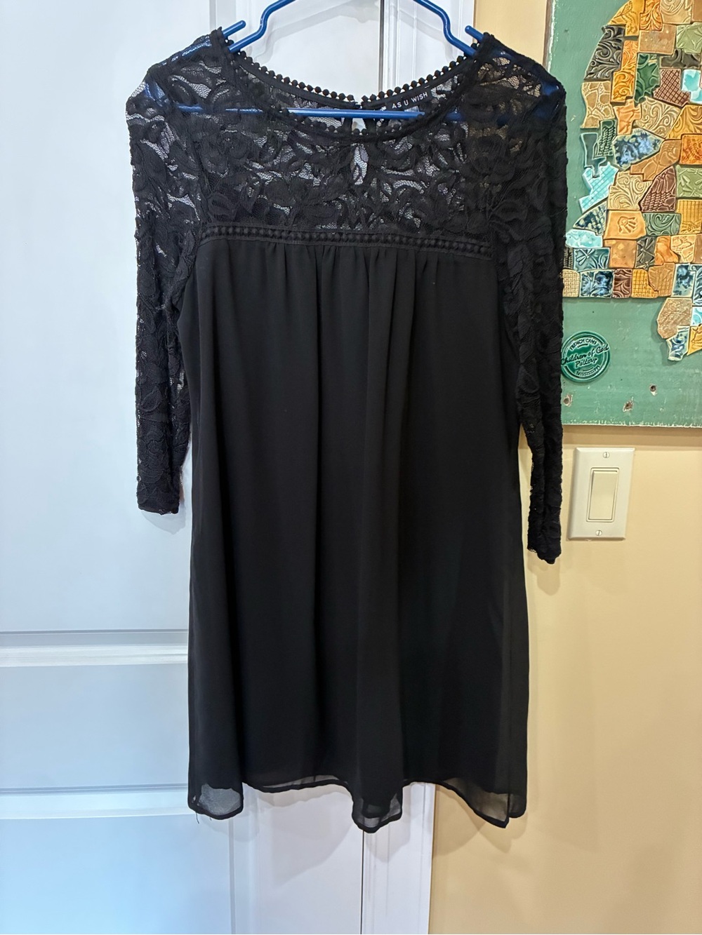 As U Wish Black Lace Yoke Long Sleeve Dress